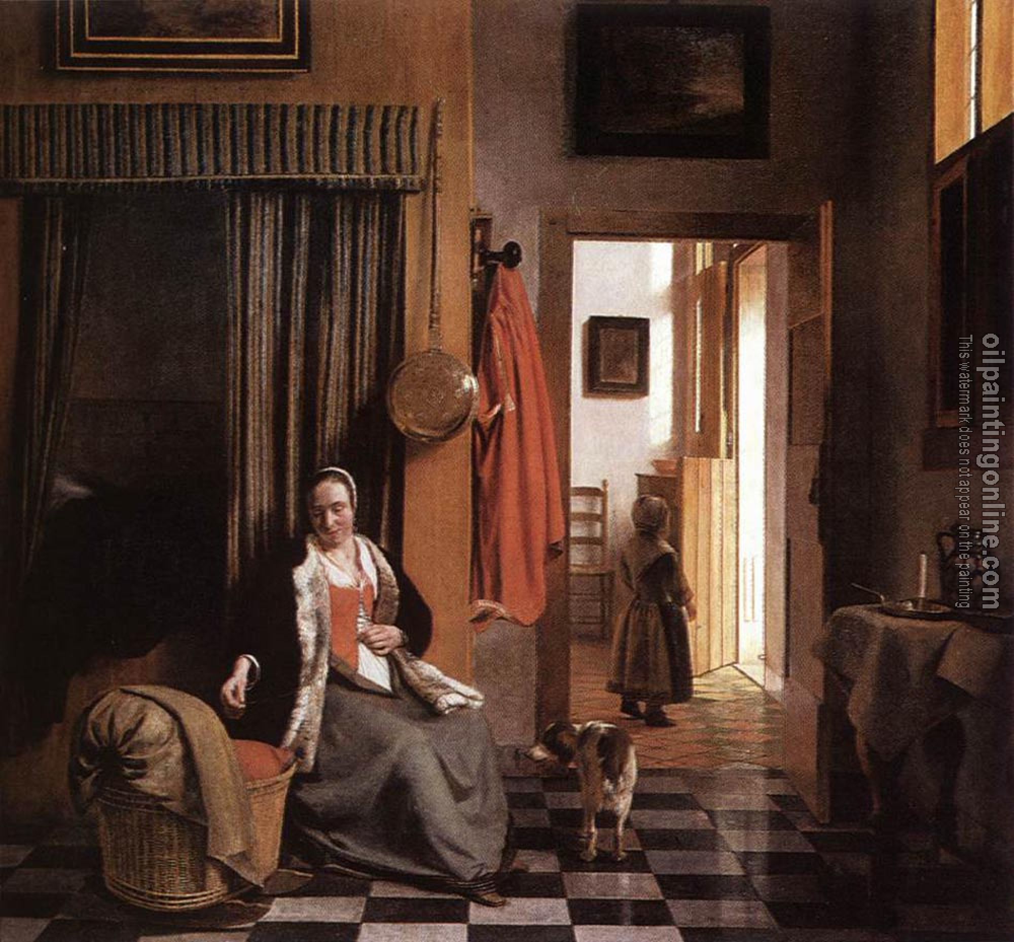 Pieter de Hooch - Mother Lacing Her Bodice beside a Cradle